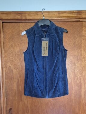 Dennis Basso Womens Blue 100% Leather (SUEDE) Vest, Size XS